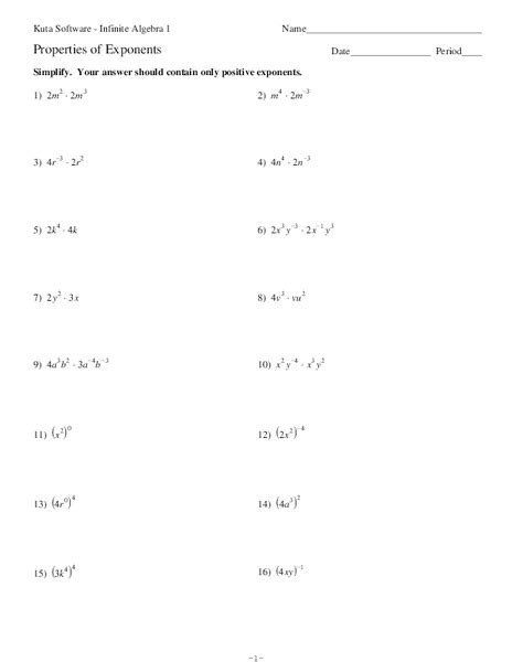 properties of exponents worksheet 9th grade